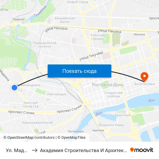 Ул. Мадояна to Академия Строительства И Архитектуры Дгту map