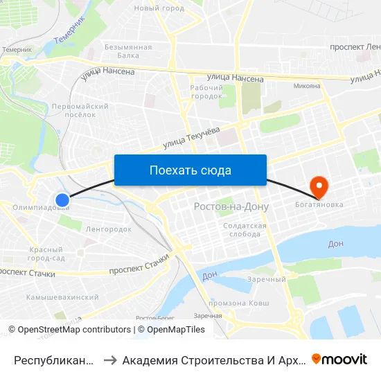 Республиканская Ул. to Академия Строительства И Архитектуры Дгту map