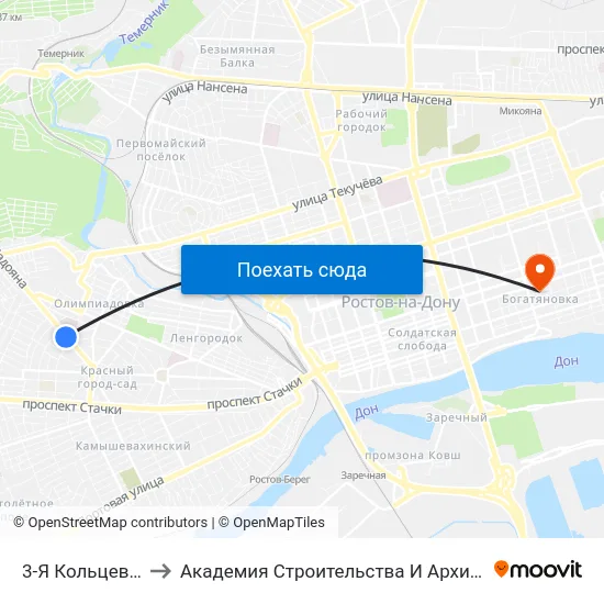 3-Я Кольцевая Ул. to Академия Строительства И Архитектуры Дгту map