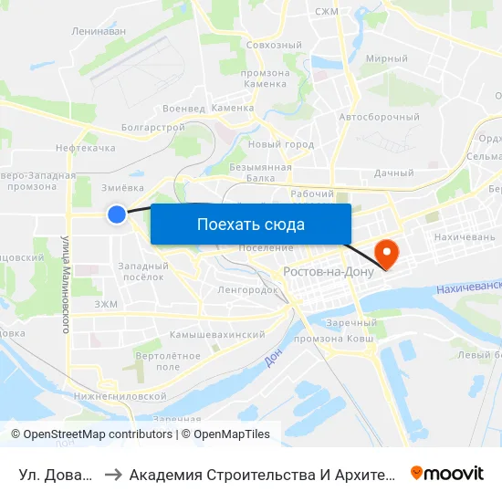 Ул. Доватора to Академия Строительства И Архитектуры Дгту map