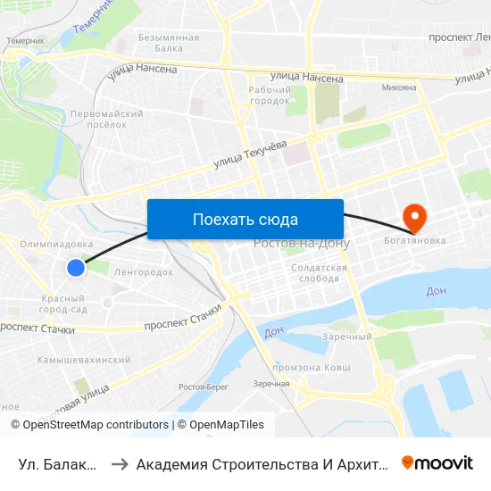 Ул. Балакирева to Академия Строительства И Архитектуры Дгту map