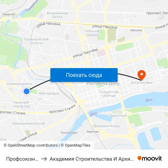 Профсоюзная Ул. to Академия Строительства И Архитектуры Дгту map