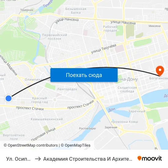 Ул. Осипенко to Академия Строительства И Архитектуры Дгту map