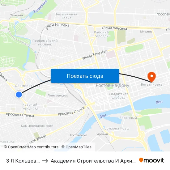 3-Я Кольцевая Ул. to Академия Строительства И Архитектуры Дгту map