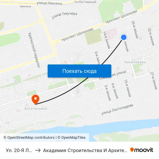 Ул. 20-Я Линия to Академия Строительства И Архитектуры Дгту map