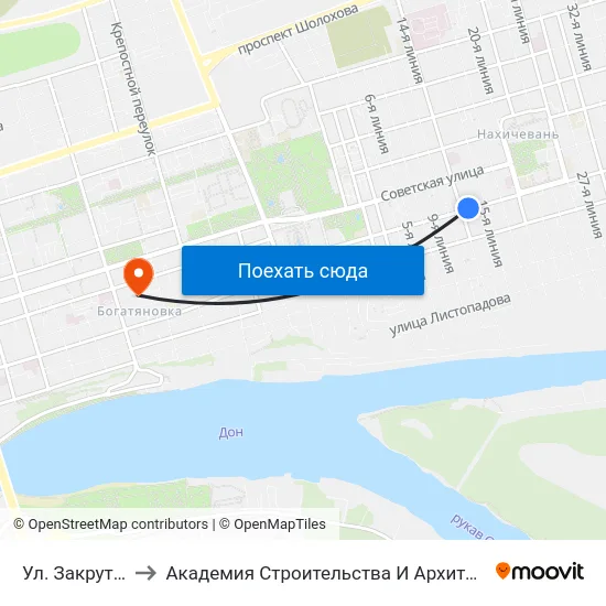 Ул. Закруткина to Академия Строительства И Архитектуры Дгту map