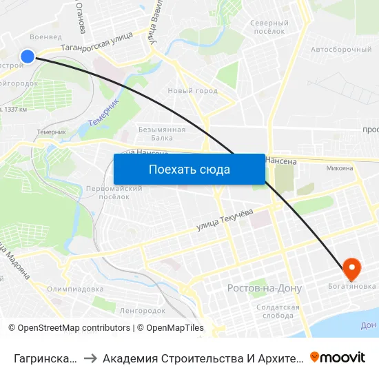 Гагринская Ул. to Академия Строительства И Архитектуры Дгту map