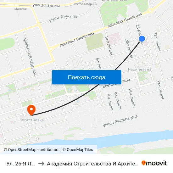 Ул. 26-Я Линия to Академия Строительства И Архитектуры Дгту map