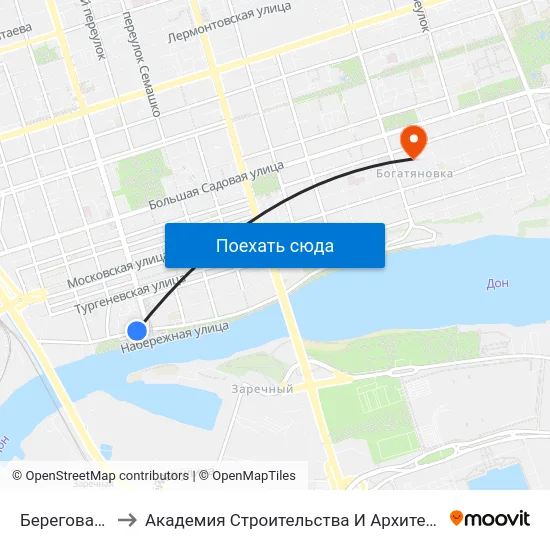 Береговая Ул. to Академия Строительства И Архитектуры Дгту map