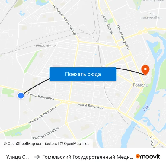 Улица Сосновая to Гомельский Государственный Медицинский Университет map