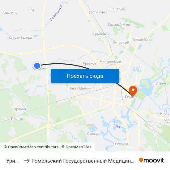 Урицкое to Гомельский Государственный Медицинский Университет map