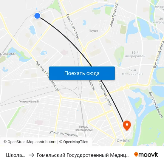 Школа № 55 to Гомельский Государственный Медицинский Университет map