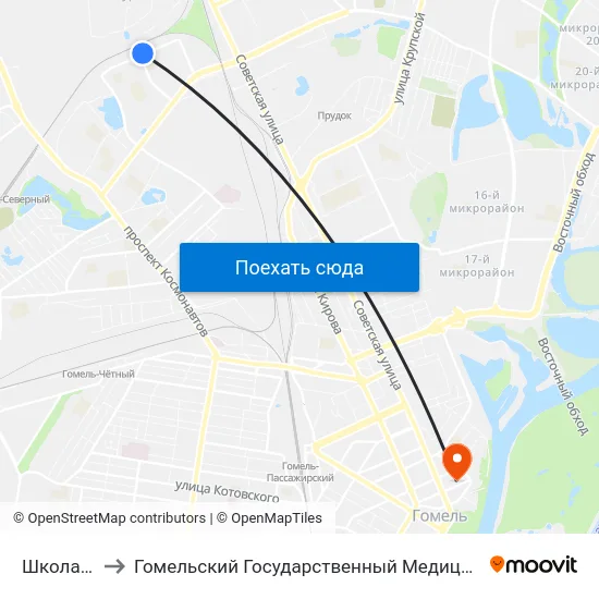 Школа № 55 to Гомельский Государственный Медицинский Университет map