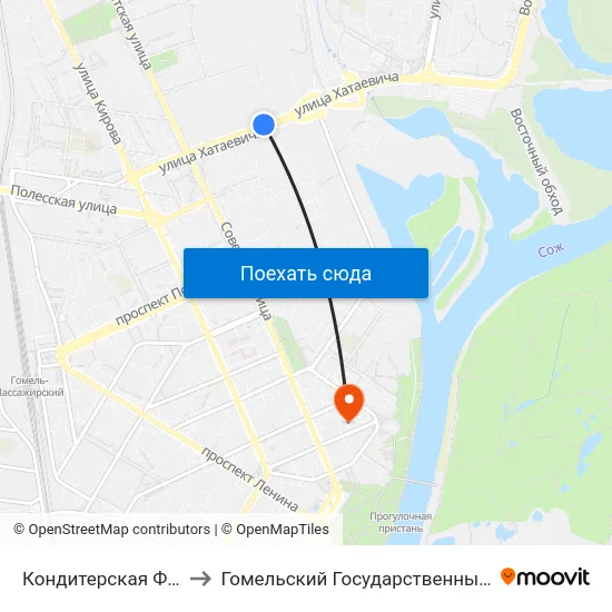 Кондитерская Фабрика «Спартак» to Гомельский Государственный Медицинский Университет map