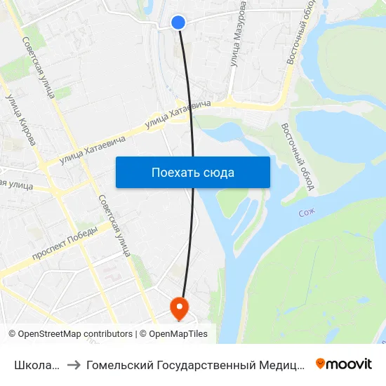 Школа № 59 to Гомельский Государственный Медицинский Университет map