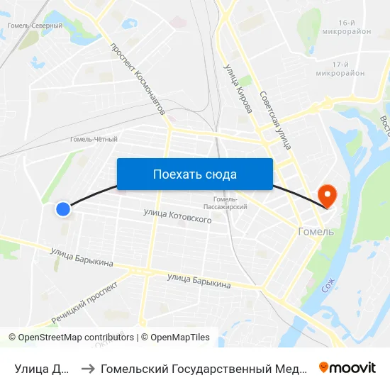 Улица Джураева to Гомельский Государственный Медицинский Университет map