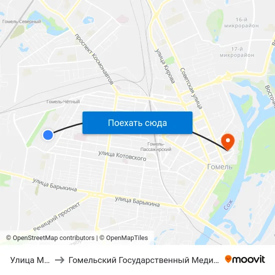 Улица Минская to Гомельский Государственный Медицинский Университет map