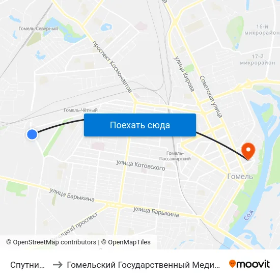 Спутник Мира to Гомельский Государственный Медицинский Университет map