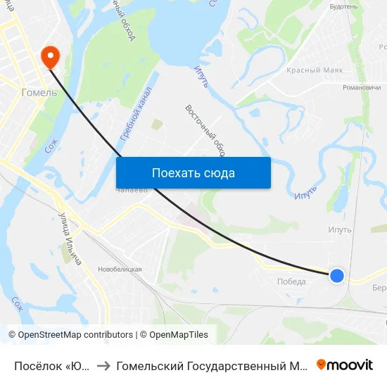 Посёлок «Юбилейный» to Гомельский Государственный Медицинский Университет map