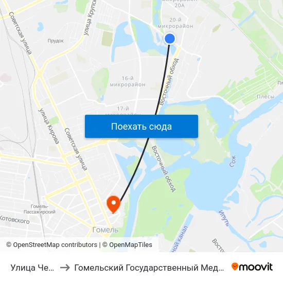 Улица Чечерская to Гомельский Государственный Медицинский Университет map