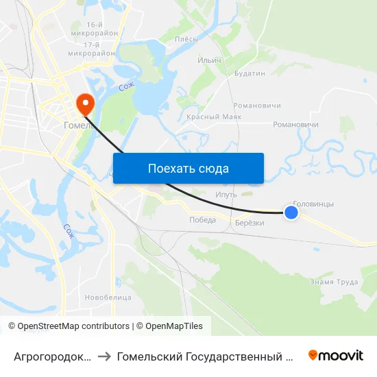 Агрогородок «Улуковье» to Гомельский Государственный Медицинский Университет map
