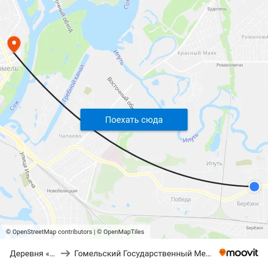 Деревня «Берёзки» to Гомельский Государственный Медицинский Университет map