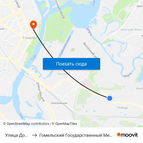 Улица Добрушская to Гомельский Государственный Медицинский Университет map