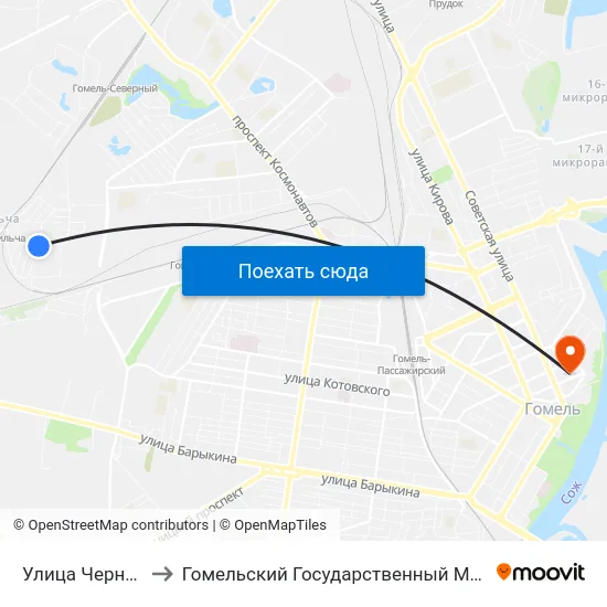 Улица Чернышевского to Гомельский Государственный Медицинский Университет map