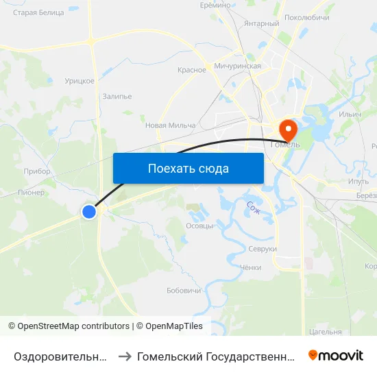 Оздоровительный Лагерь «Чайка» to Гомельский Государственный Медицинский Университет map