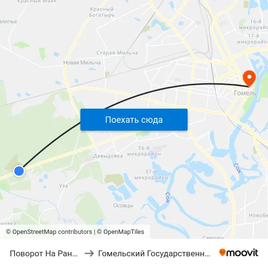 Поворот На Рандовское Кладбище to Гомельский Государственный Медицинский Университет map