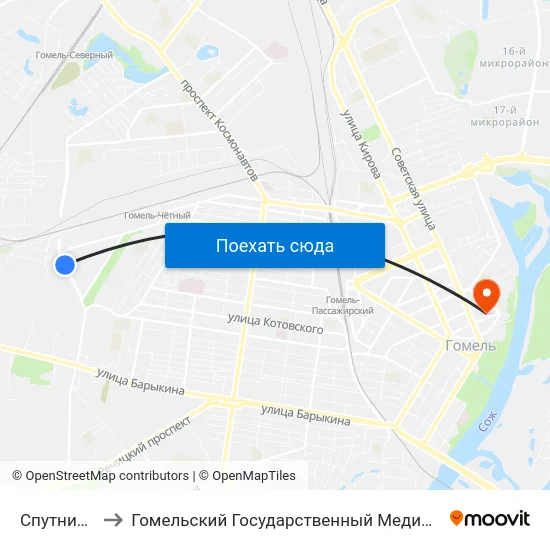 Спутник Мира to Гомельский Государственный Медицинский Университет map