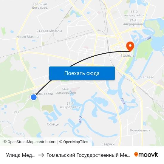 Улица Медицинская to Гомельский Государственный Медицинский Университет map