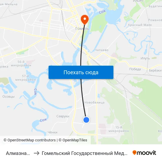 Алмазная Улица to Гомельский Государственный Медицинский Университет map