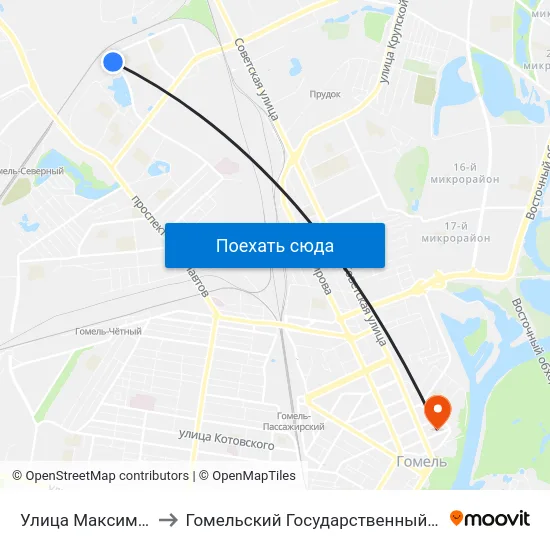 Улица Максима Богдановича to Гомельский Государственный Медицинский Университет map
