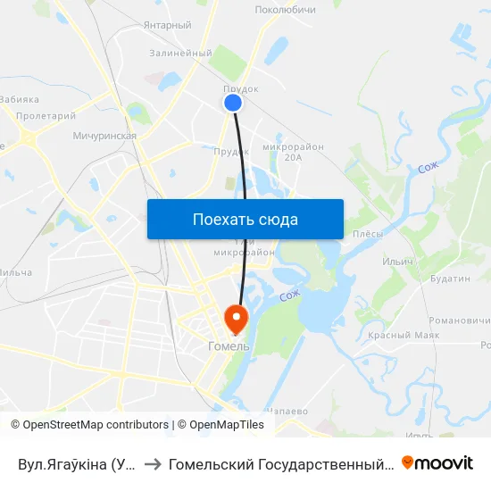 Вул.Ягаўкіна (Улица Яговкина) to Гомельский Государственный Медицинский Университет map