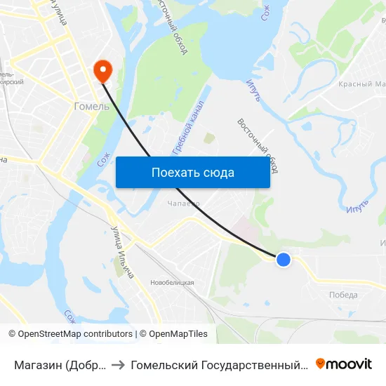Магазин (Добрушская Улица) to Гомельский Государственный Медицинский Университет map