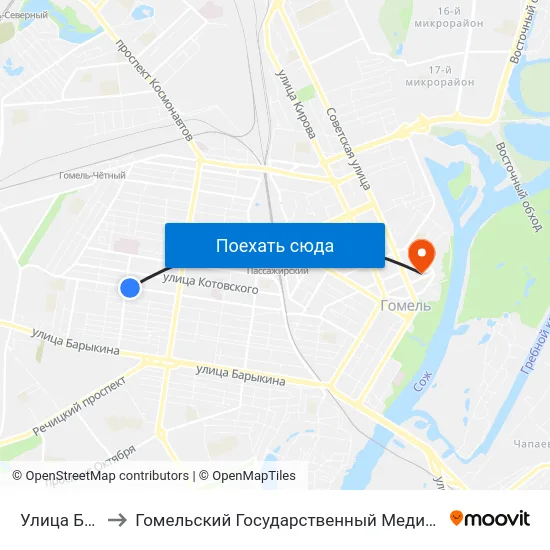 Улица Бочкина to Гомельский Государственный Медицинский Университет map