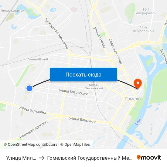 Улица Мильчанская to Гомельский Государственный Медицинский Университет map