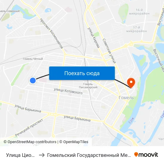 Улица Циолковского to Гомельский Государственный Медицинский Университет map