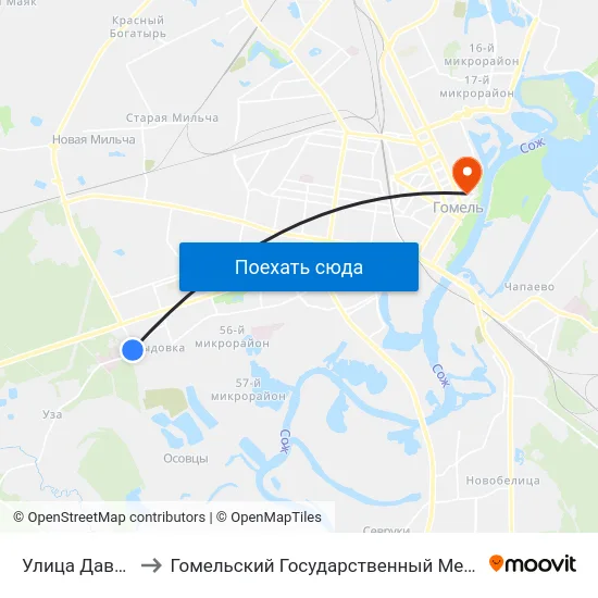 Улица Давыдовская to Гомельский Государственный Медицинский Университет map