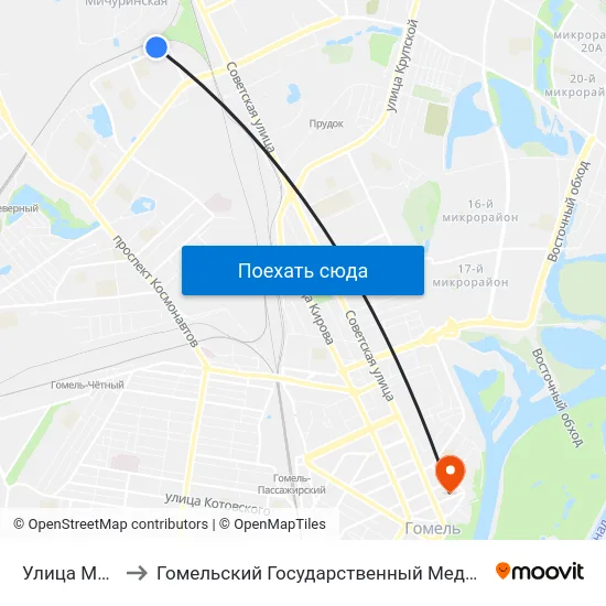 Улица Маневича to Гомельский Государственный Медицинский Университет map