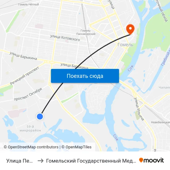 Улица Пенязькова to Гомельский Государственный Медицинский Университет map