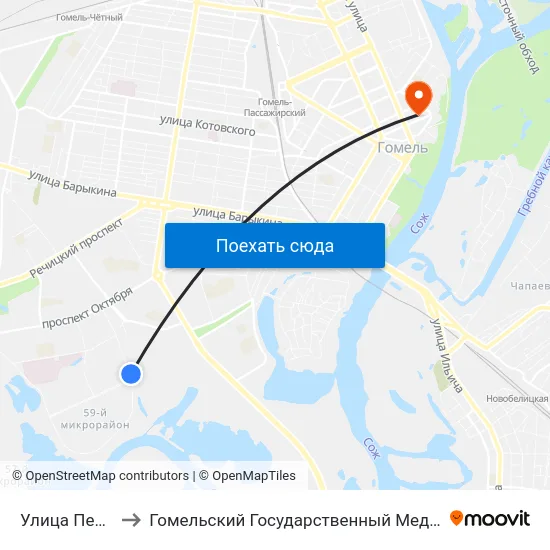 Улица Пенязькова to Гомельский Государственный Медицинский Университет map