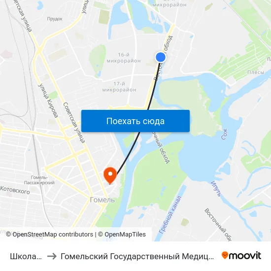Школа № 72 to Гомельский Государственный Медицинский Университет map