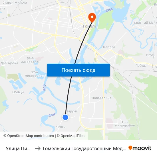 Улица Пионерская to Гомельский Государственный Медицинский Университет map