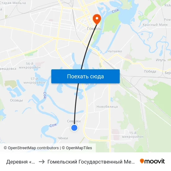 Деревня «Севруки» to Гомельский Государственный Медицинский Университет map
