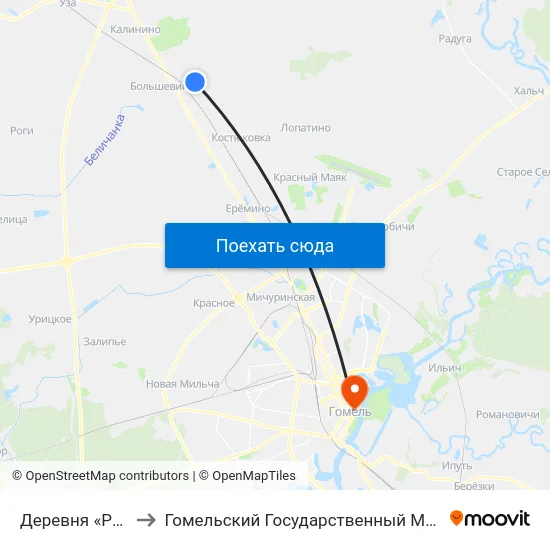 Деревня «Рассветная» to Гомельский Государственный Медицинский Университет map