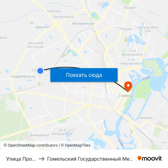 Улица Просёлочная to Гомельский Государственный Медицинский Университет map