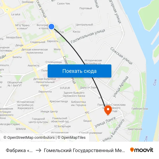 Фабрика «8 Марта» to Гомельский Государственный Медицинский Университет map
