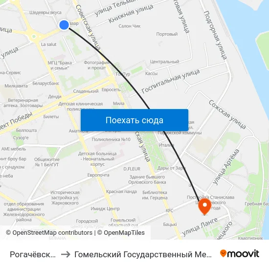Рогачёвская Улица to Гомельский Государственный Медицинский Университет map
